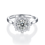 Timeless Moissanite Ring - Starry Blossom Design in a Sleek Metal Band