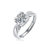 Moissanite ring with a luminous majesty design, featuring a radiant center stone set in a sleek metal band for a sophisticated and elegant look.