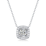 Moissanite pendant necklace with a luminous square design, featuring a precisely cut stone set in a sleek metal frame for a modern and sophisticated look.