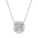 Moissanite pendant necklace with a luminous square design, featuring a precisely cut stone set in a sleek metal frame for a modern and sophisticated look.