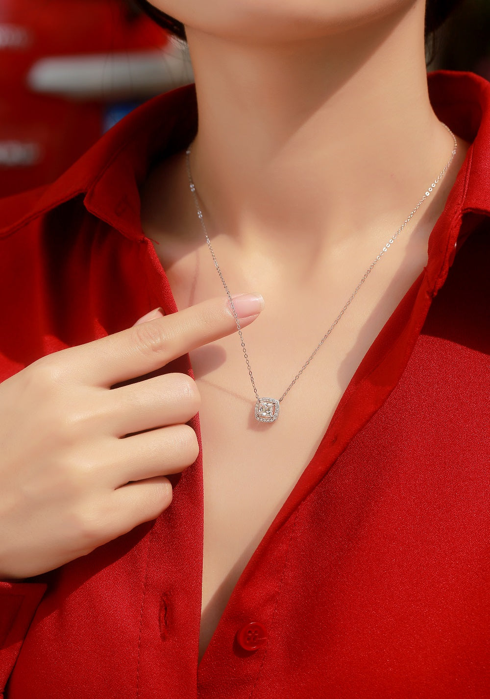 Luminous Square Moissanite Pendant - Precisely Cut Stone in a Sleek Frame