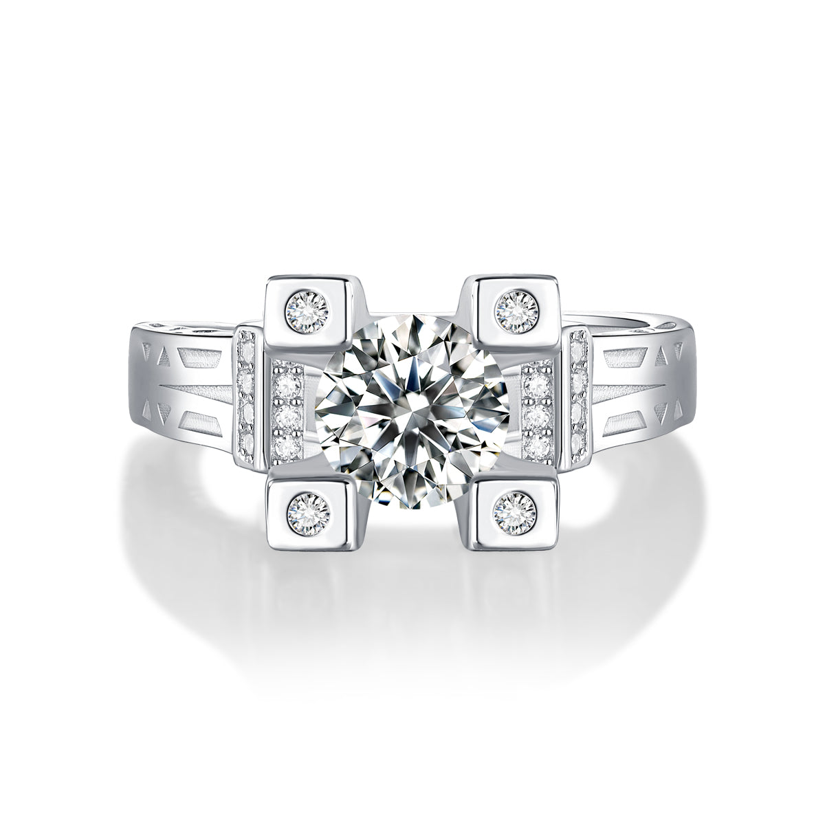 Elegant Moissanite Ring - Bold Tower Design with a Brilliant-Cut Stone