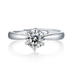 Six-Claws Moissanite Diamond Engagement Ring – Lab-Grown, 18K White Gold Plated Sterling Silver