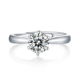 Six-Claws Moissanite Diamond Engagement Ring – Lab-Grown, 18K White Gold Plated Sterling Silver