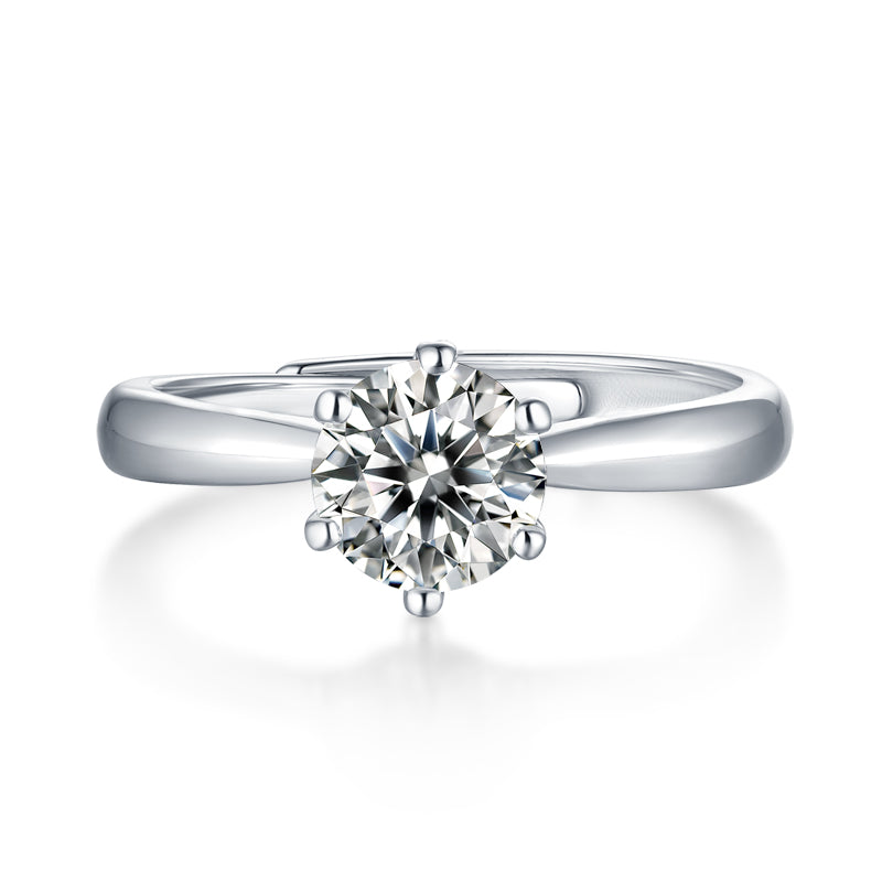 Six-Claws Moissanite Diamond Engagement Ring – Lab-Grown, 18K White Gold Plated Sterling Silver