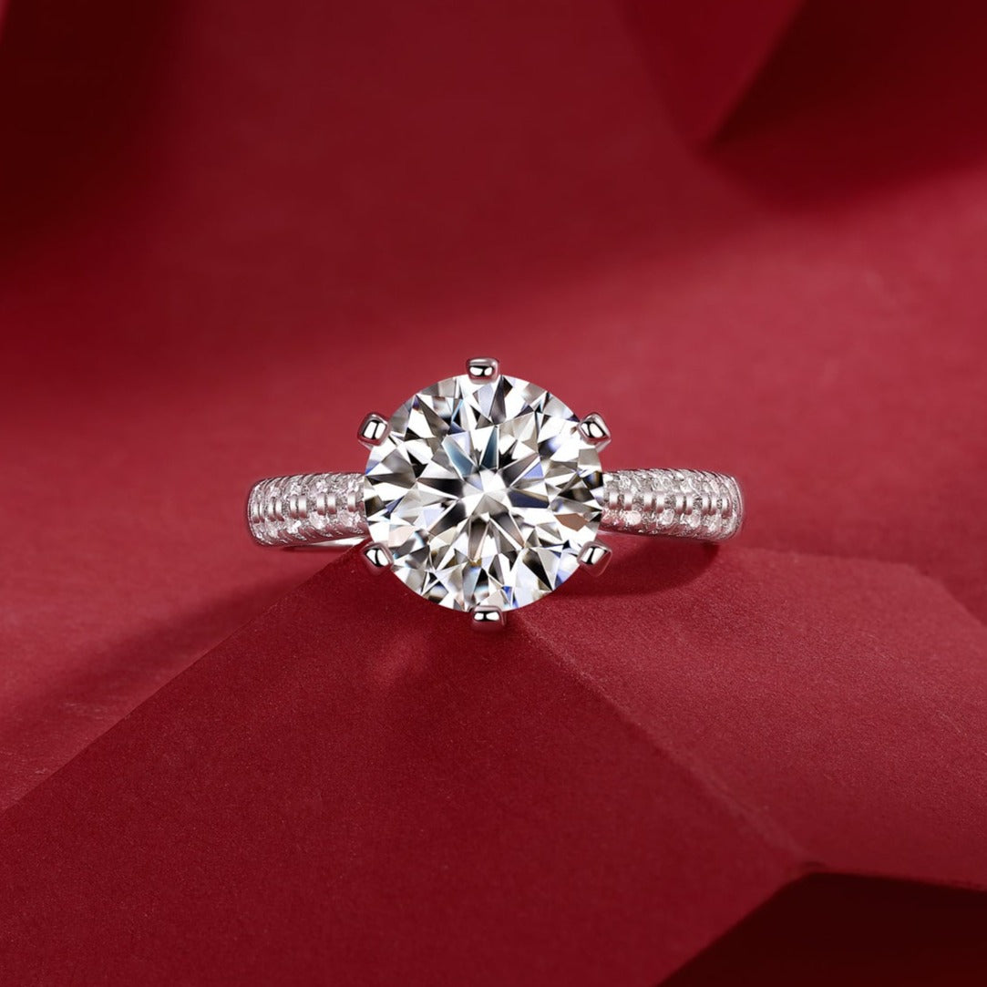 Diamond Planet Moissanite Engagement Ring – Lab-Grown, 18K White Gold Plated Sterling Silver