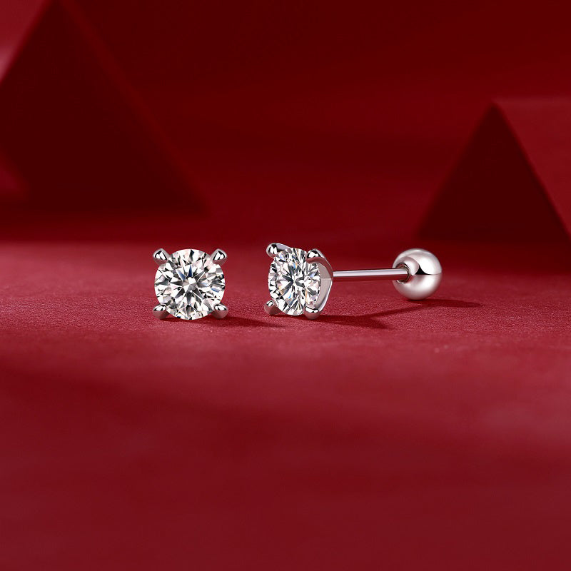Women’s Moissanite Stud Earrings – Sleek Metal Frame, Time Imprint-Inspired Design