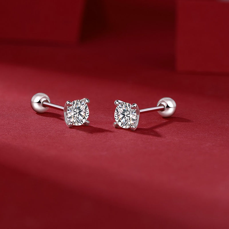 18K White Gold Plated Moissanite Earrings – Time Imprint Style, Sparkling Stones