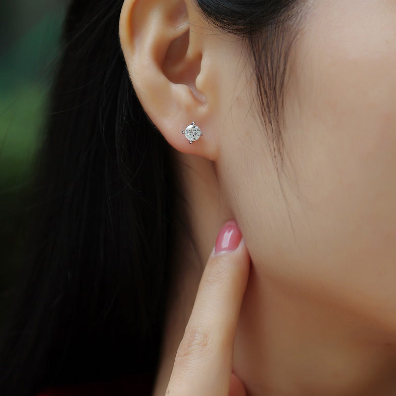 Moissanite Stud Earrings – Time Imprint Design, Precisely Cut Stones, Sleek Metal Frame