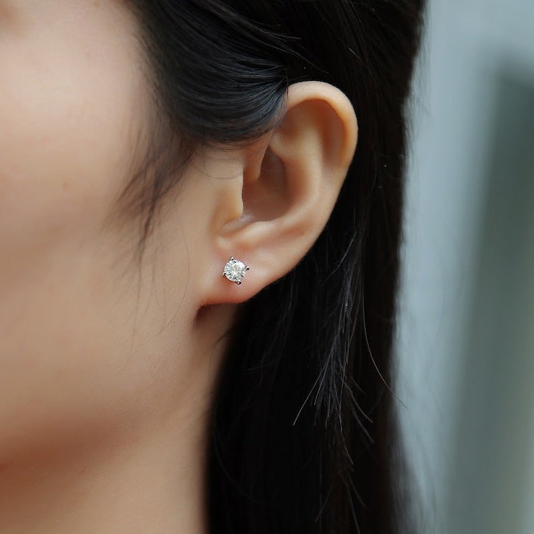 Time Imprint Moissanite Earrings – Elegant Studs, Polished Metal, Timeless Jewelry