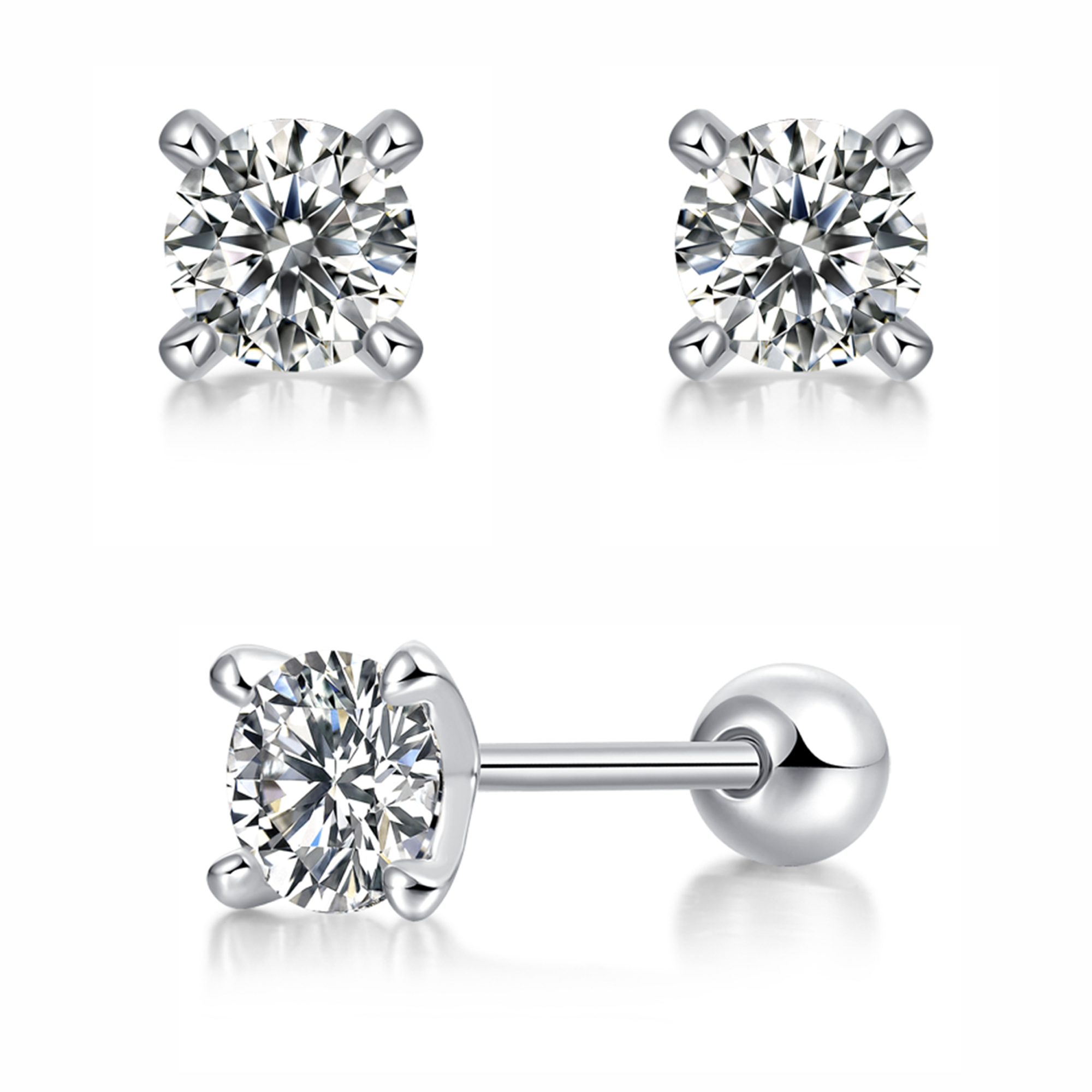Moissanite stud earrings with a time imprint design, featuring precisely cut stones set in a sleek metal frame for a timeless and elegant look.