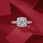 Women’s Moissanite Diamond Engagement Ring – Sterling Silver, White Gold Plated, Quadro Design