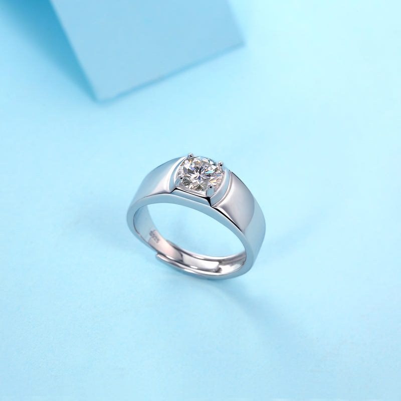 Perfecto Moissanite Diamond Ring – Lab-Grown, 18K White Gold Plated Sterling Silver