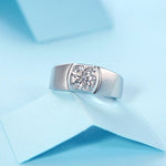 Men’s Moissanite Diamond Ring – Sterling Silver, White Gold Plated, Perfecto Design