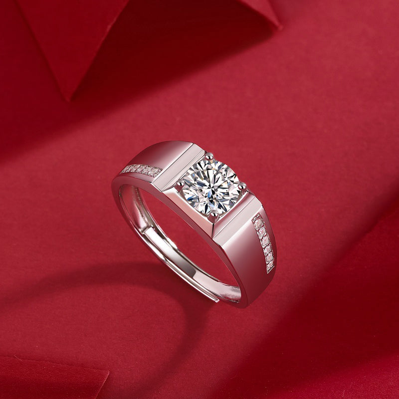 Grand Style Moissanite Diamond Ring – Lab-Grown, 18K White Gold Plated Sterling Silver