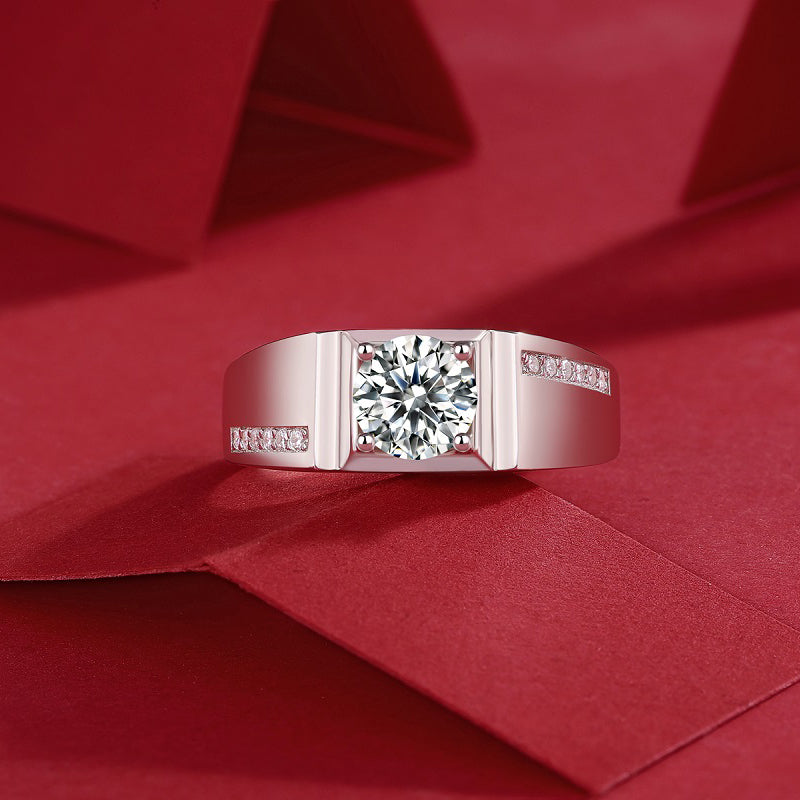 Men’s Moissanite Diamond Ring – Sterling Silver, White Gold Plated, Grand Style Design