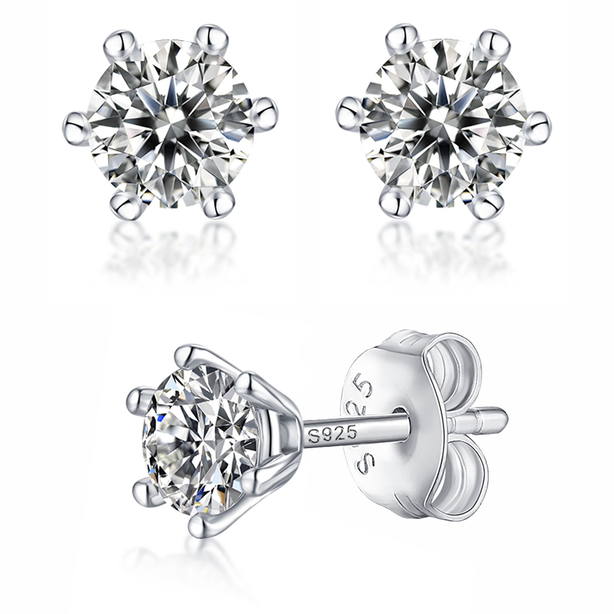 Moissanite stud earrings with a sunny snow design, featuring radiant stones arranged in a delicate pattern set in a polished metal frame for a luminous and elegant look.