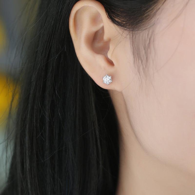 Moissanite Stud Earrings – Sunny Snow Design, Radiant Stones, Polished Metal Frame