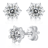 Moissanite stud earrings with a starburst design, featuring radiant stones arranged in a striking pattern set in a polished metal frame for a bold and elegant look.