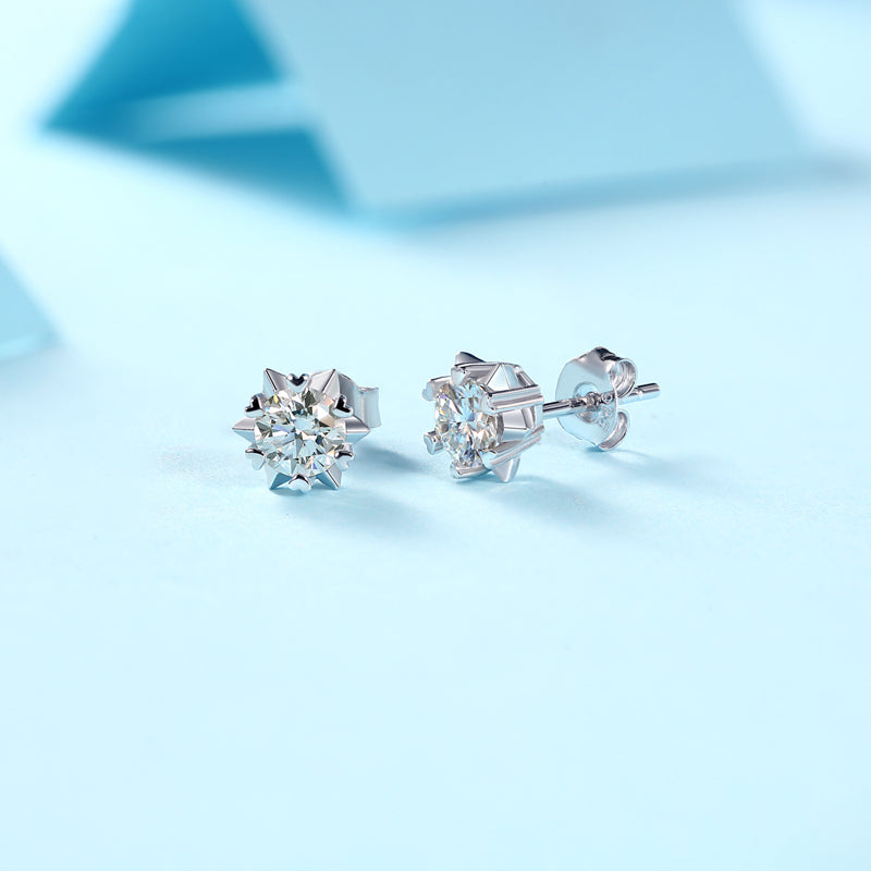 Starburst Moissanite Earrings – Bold and Elegant Studs, Striking Pattern, Polished Finish