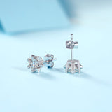 Women’s Moissanite Stud Earrings – Sterling Silver, White Gold Plated, Starburst-Inspired Design