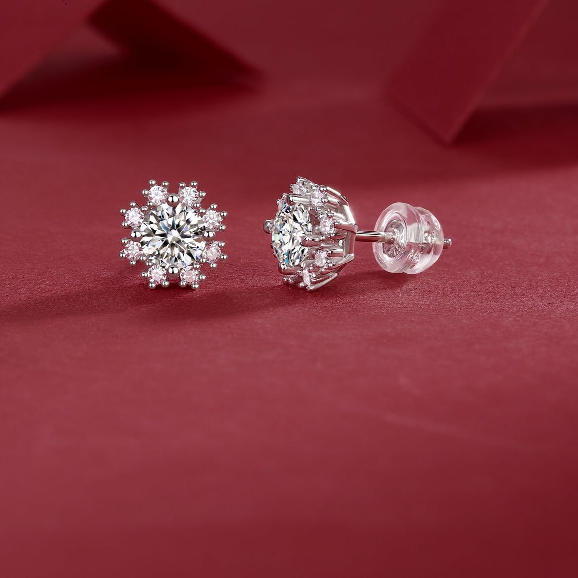 Women’s Moissanite Stud Earrings – Snowflake Design, Polished Metal, Elegant Jewelry