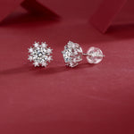 Women’s Moissanite Stud Earrings – Snowflake Design, Polished Metal, Elegant Jewelry