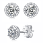 Moissanite stud earrings with a tale-inspired design, featuring radiant stones set in a refined metal frame for a classic and elegant look.