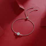 Women’s Moissanite Diamond Bracelet – Sterling Silver, White Gold Plated, Romantic Snowflake Design