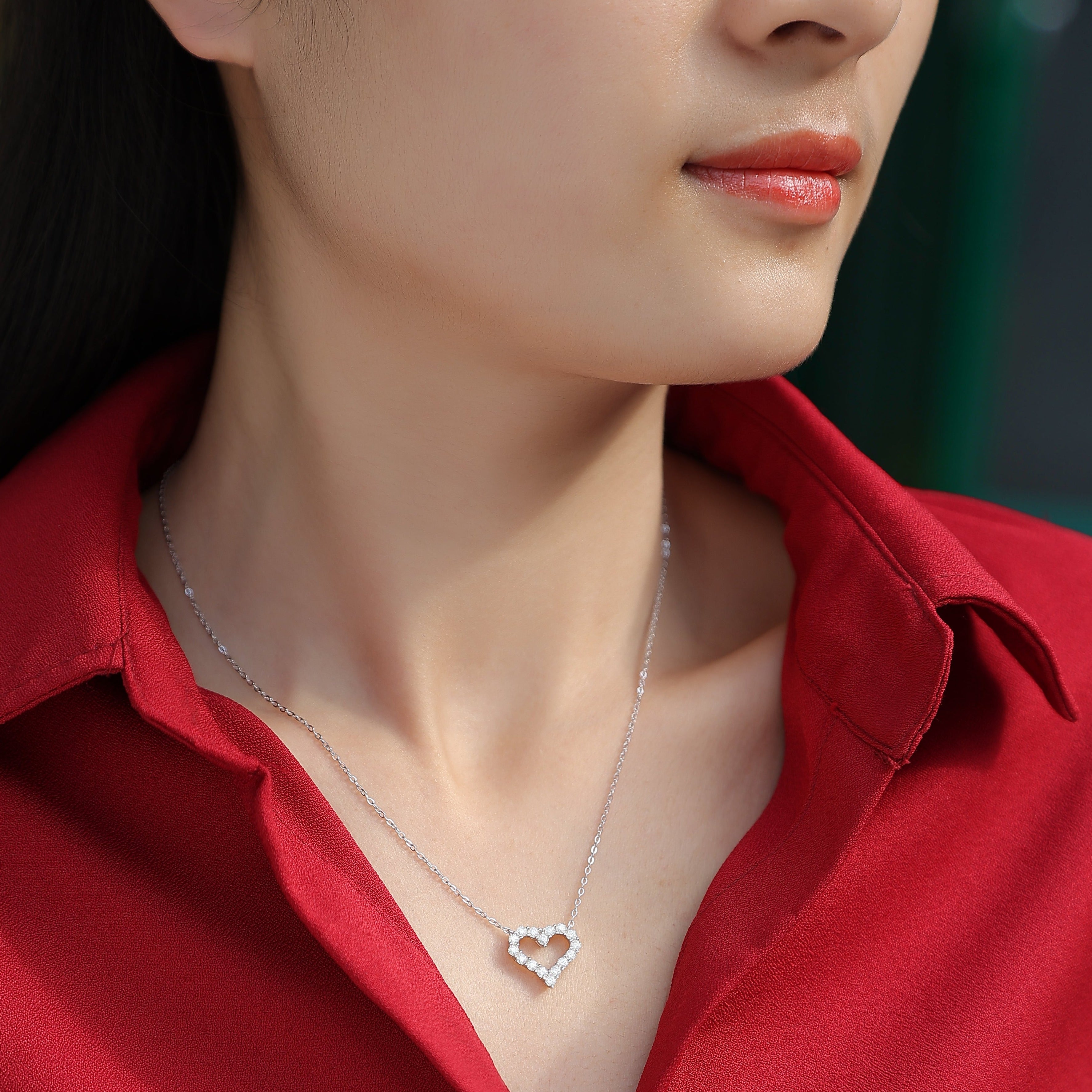 True Love Moissanite Diamond Necklace – Lab-Grown, 18K White Gold Plated Sterling Silver