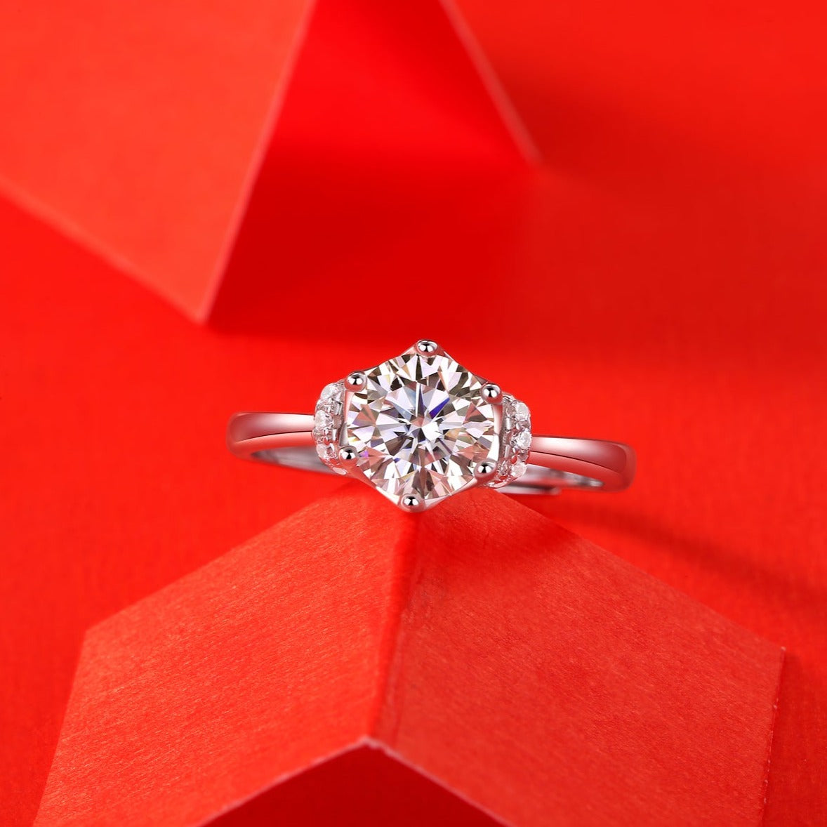 Luxury Moissanite Ring - 18K White Gold Plated with a Radiant Center Stone