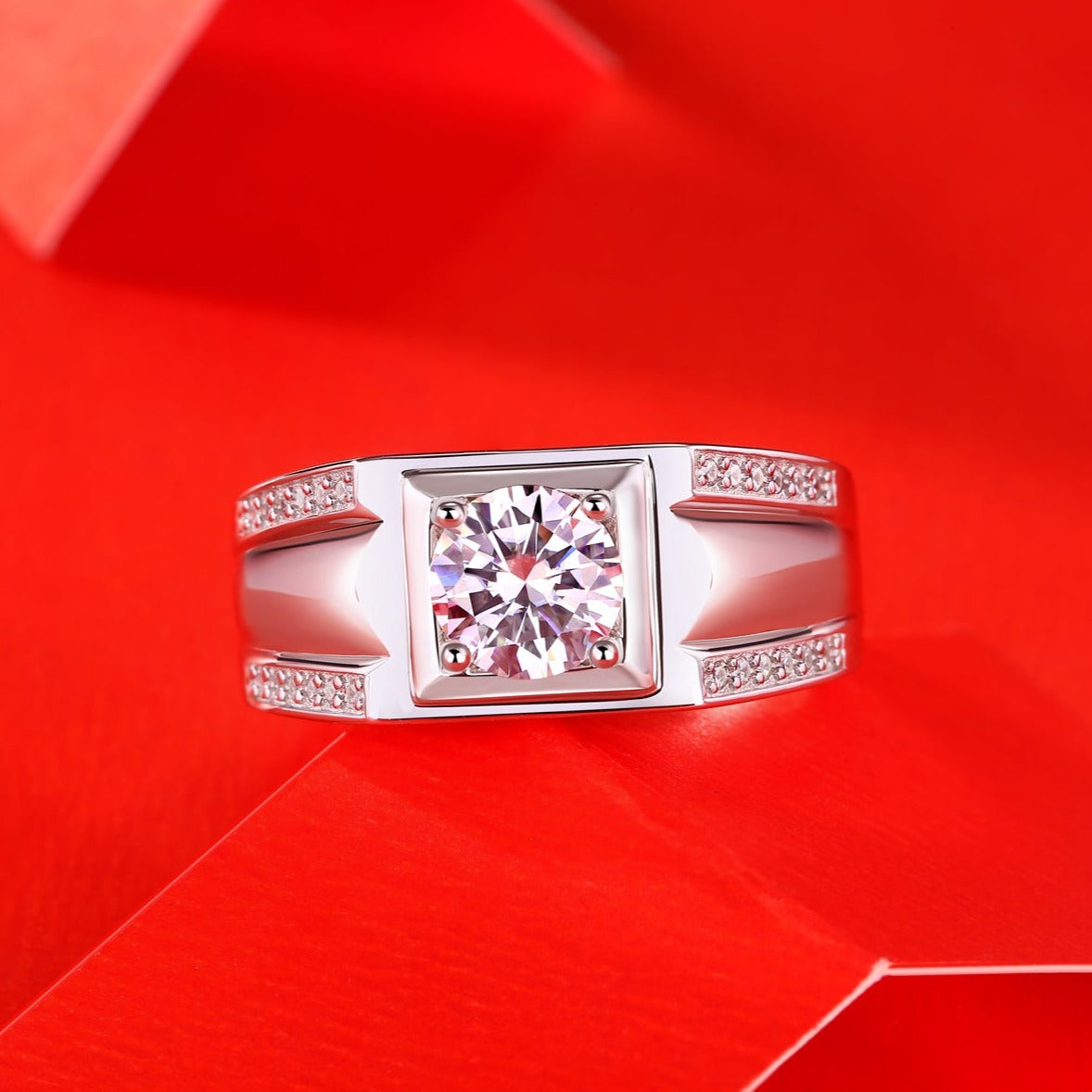 Luxury Moissanite Ring for Men - 18K White Gold Plated with a Unique Design