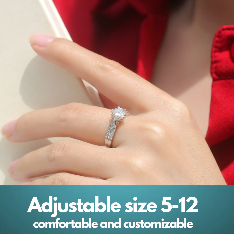 Moissanite Lab-Grown Diamond Engagement Ring - 18K White Gold Plated Forever Design