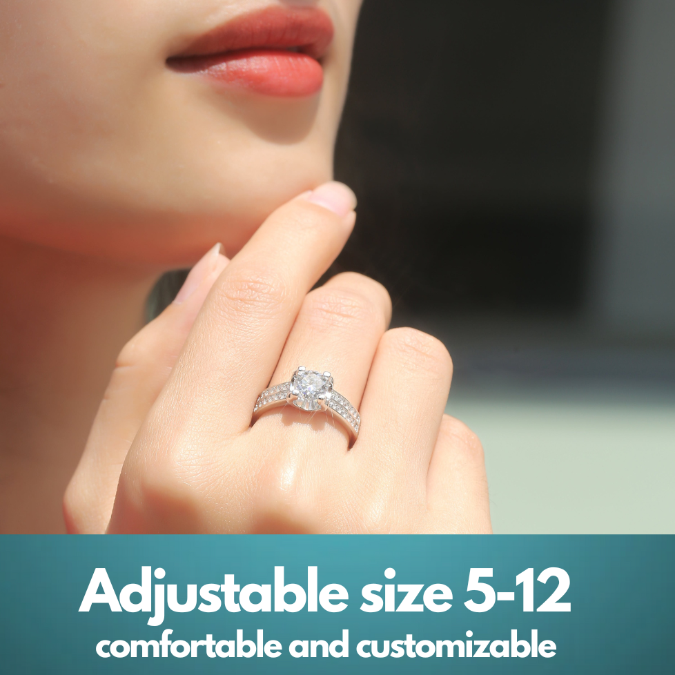 Olivia Star Moissanite Engagement Ring - Lab-Grown Diamond in 18K White Gold Plated Silver