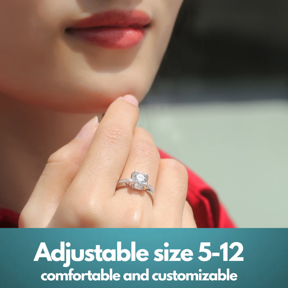 Moissanite Lab-Grown Diamond Engagement Ring - 18K White Gold Plated Deep Space Design