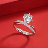 Luxury Moissanite Engagement Ring - Star Snowflake Setting in White Gold Plated Silver