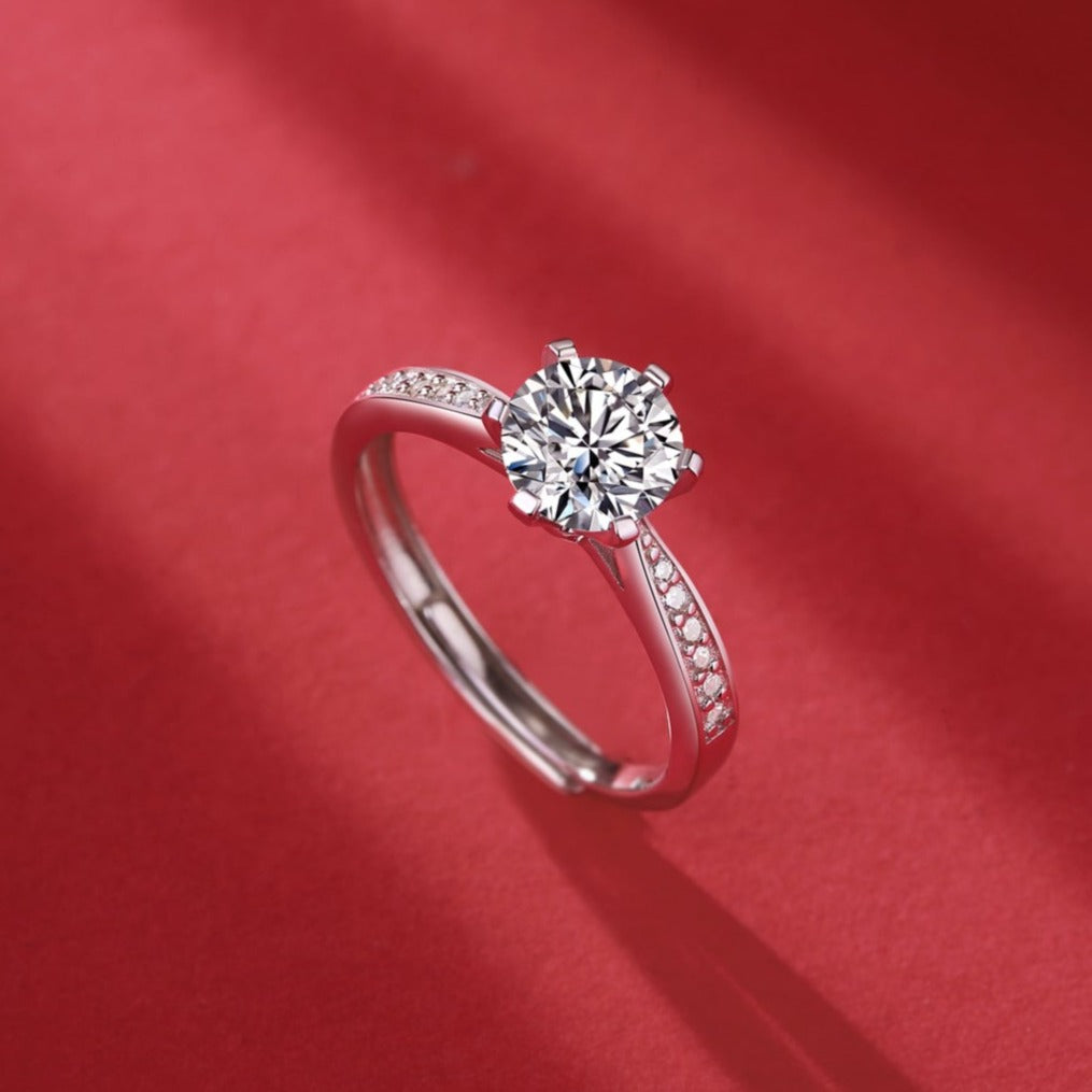 Women’s Moissanite Diamond Engagement Ring – Sterling Silver, White Gold Plated, Crown Love Design