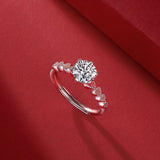 Women’s Moissanite Diamond Engagement Ring – Sterling Silver, White Gold Plated, Heart to Heart Design