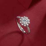 Romantic Snowflake Moissanite Diamond Engagement Ring – Lab-Grown, 18K White Gold Plated Sterling Silver