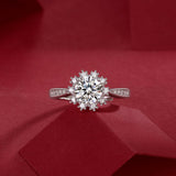 Women’s Moissanite Diamond Engagement Ring – Sterling Silver, White Gold Plated, Romantic Snowflake Design