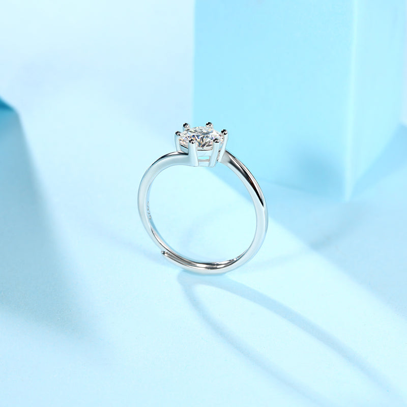 Brilliant Moissanite Ring - 18K White Gold Plated Silver with a Sparkling Finish