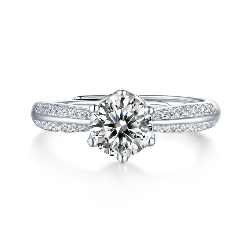 S925 Sterling Silver Moissanite Ring – Kingdom Charm, 18K White Gold Plated, Classic and Elegant