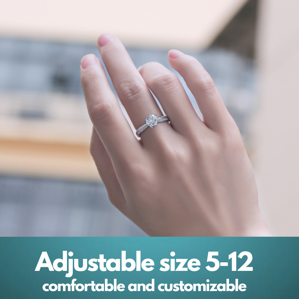 Moissanite Lab-Grown Diamond Engagement Ring for Women – 18K White Gold Plated S925 Sterling Silver