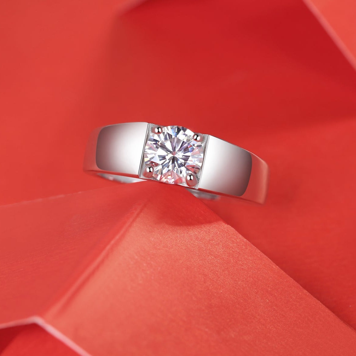 Sterling Silver Dominance Moissanite Ring – Men’s Jewelry, White Gold Plated
