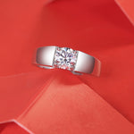 Sterling Silver Dominance Moissanite Ring – Men’s Jewelry, White Gold Plated