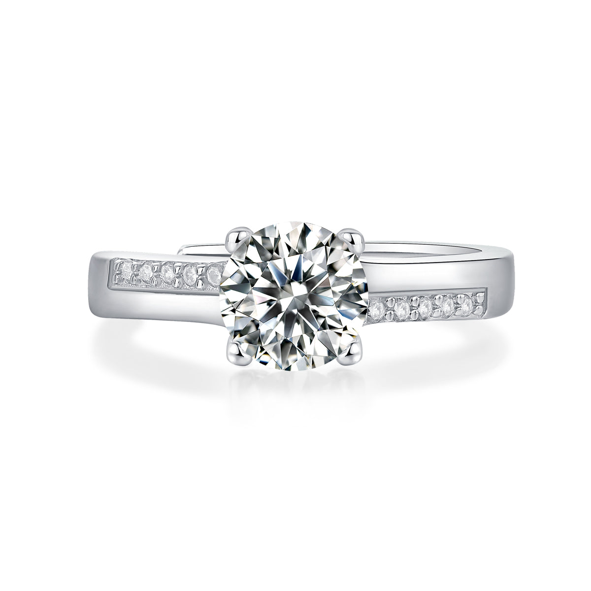 Women’s Moissanite Diamond Engagement Ring – Sterling Silver, White Gold Plated, Well of Wishes Design