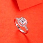 Elegant Moissanite Square Ring - Brilliant Gem in a Contemporary Metal Band