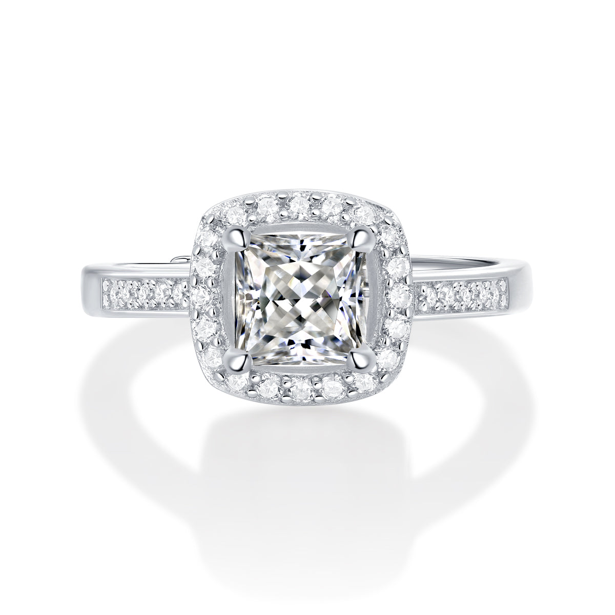 Modern Square-Cut Moissanite Ring - Elegant Design with a Brilliant Center Stone