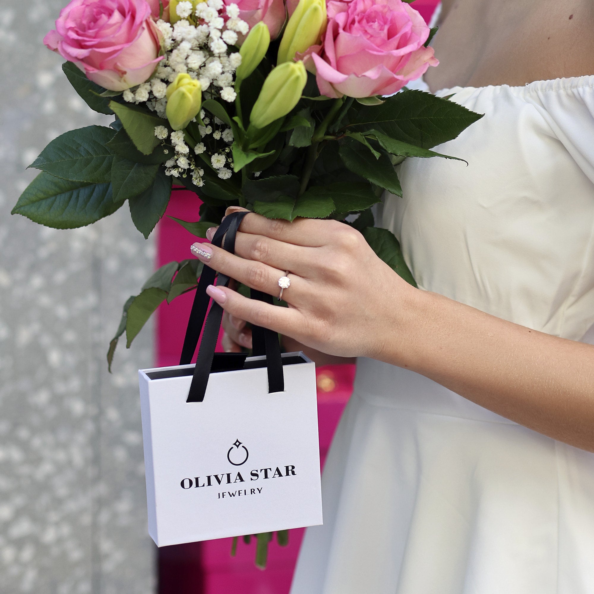 Classic Moissanite Ring - 18K White Gold Plated Silver with a Brilliant-Cut Stone