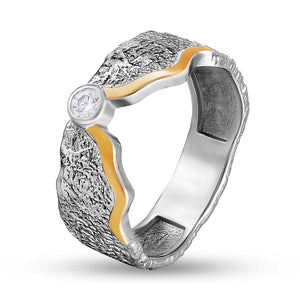 14K Gold Bonded Ring Molten Seam Blackened, sterling silver